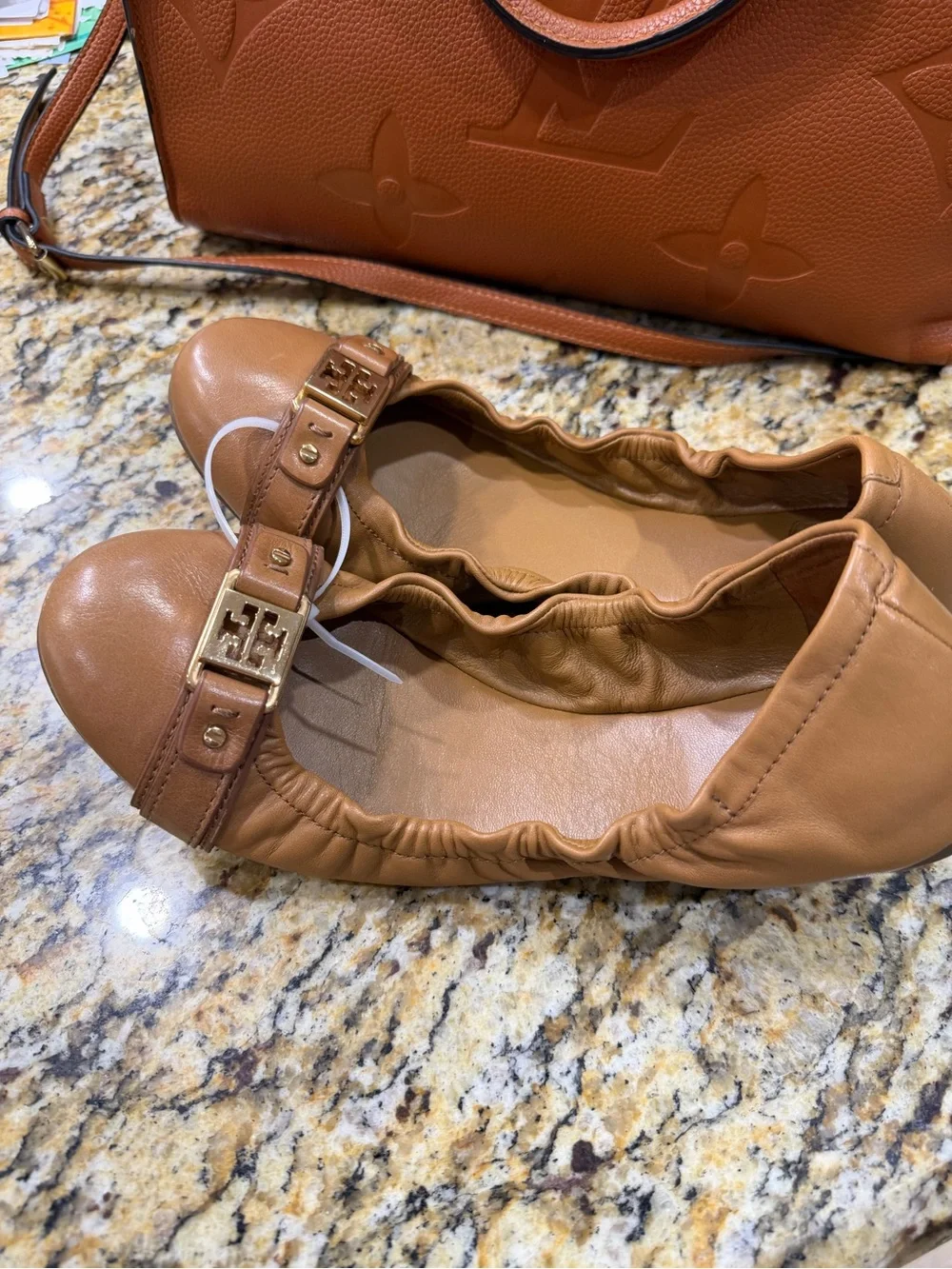 Tory Burch Royal Tan Ambrose Leather Ballet Flats 10.5 Everyday Minimalist Chic - Picture 3 of 5